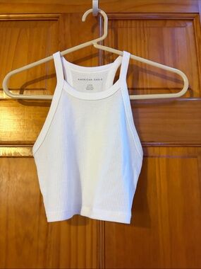 American Eagle Outfitters White Ribbed Halter Crop Top